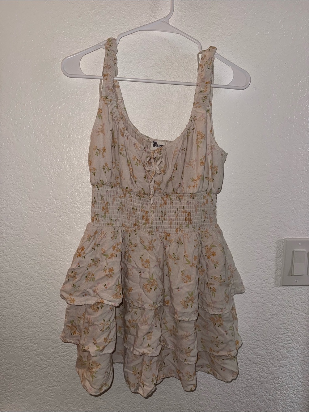 No Boundaries Cream Floral Smocked Tiered Mini Dress with Yellow Blossoms